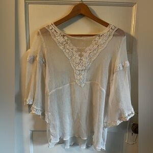 Free People White Lace Trim Women's Top